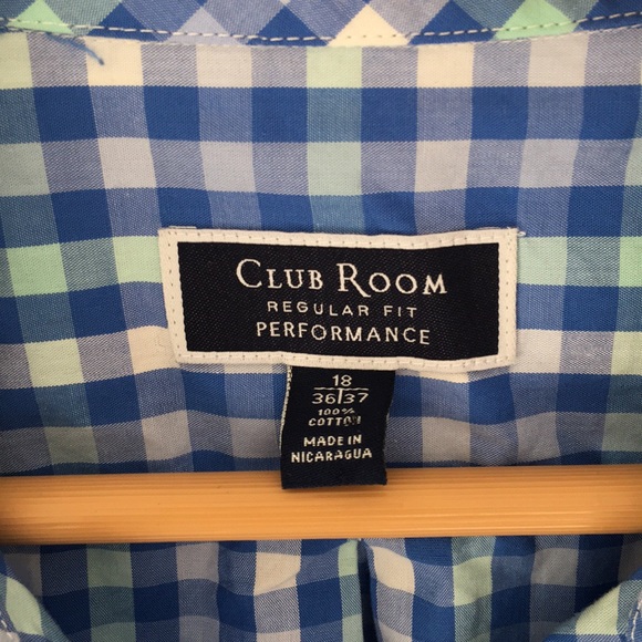 Club Room Blue Check Cotton Button Front Shirt - Picture 3 of 8